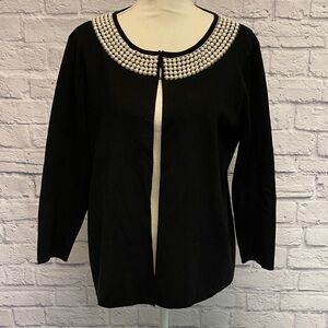 Alex Marie Open Front Cardigan with Pearl Collar Size L